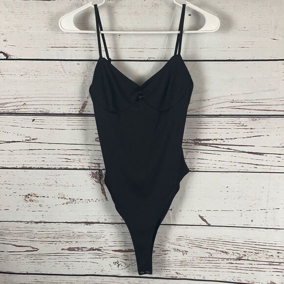 Forever 21 Black Spaghetti Strap Cut Out Body Suit - Picture 1 of 8